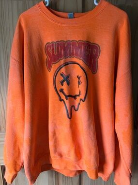 Gildan Orange Crewneck Sweatshirt with Melting Smiley Graphic